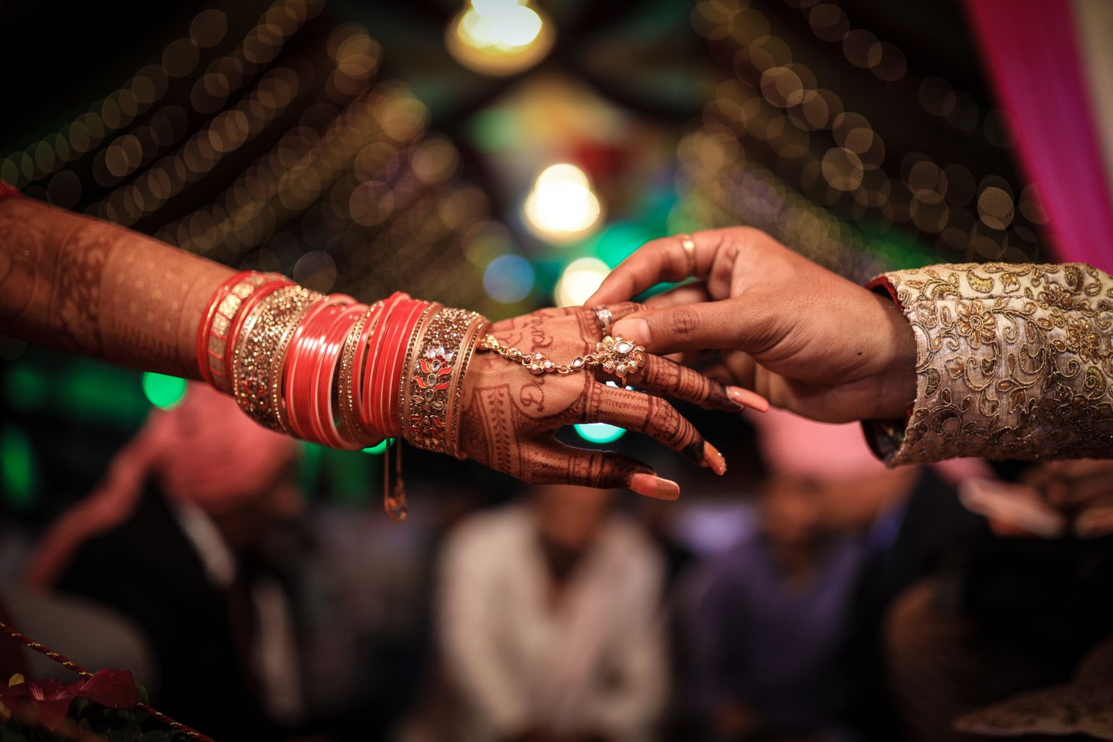 Intricate mehndi henna design on a bride's hands before the wedding